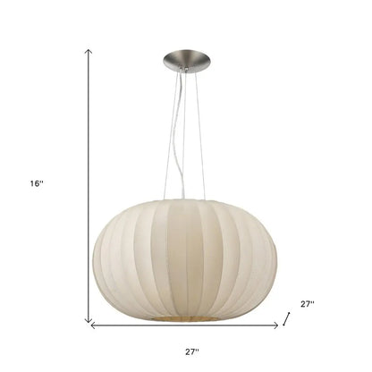 Shanghai 1-Light Brushed Nickel Pendant With Sheer Pearl Ribbon Shade HomeRoots