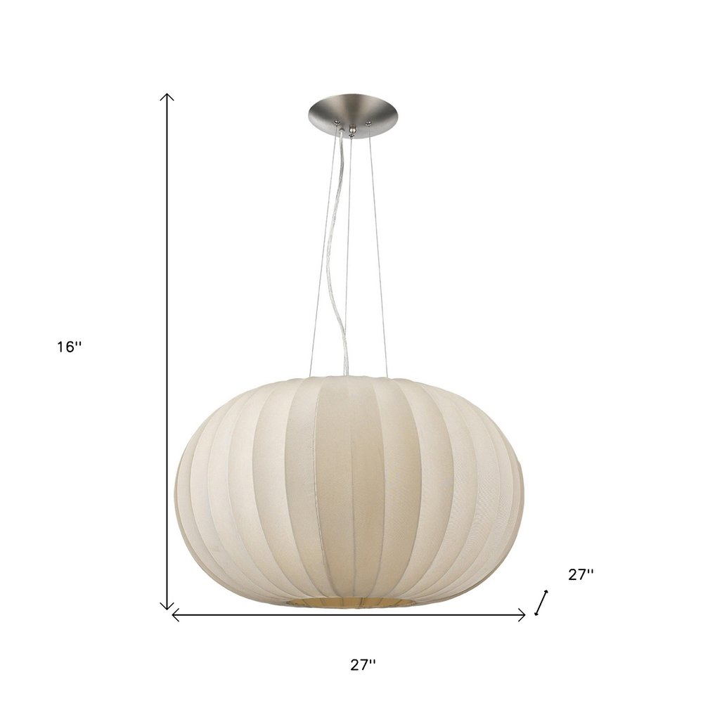Shanghai 1-Light Brushed Nickel Pendant With Sheer Pearl Ribbon Shade HomeRoots