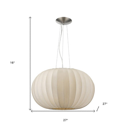 Shanghai 1-Light Brushed Nickel Pendant With Sheer Pearl Ribbon Shade HomeRoots