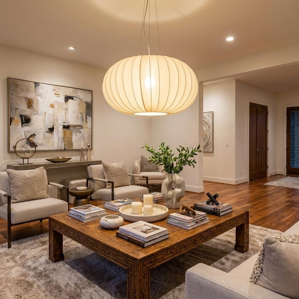 Shanghai 1-Light Brushed Nickel Pendant With Sheer Pearl Ribbon Shade HomeRoots