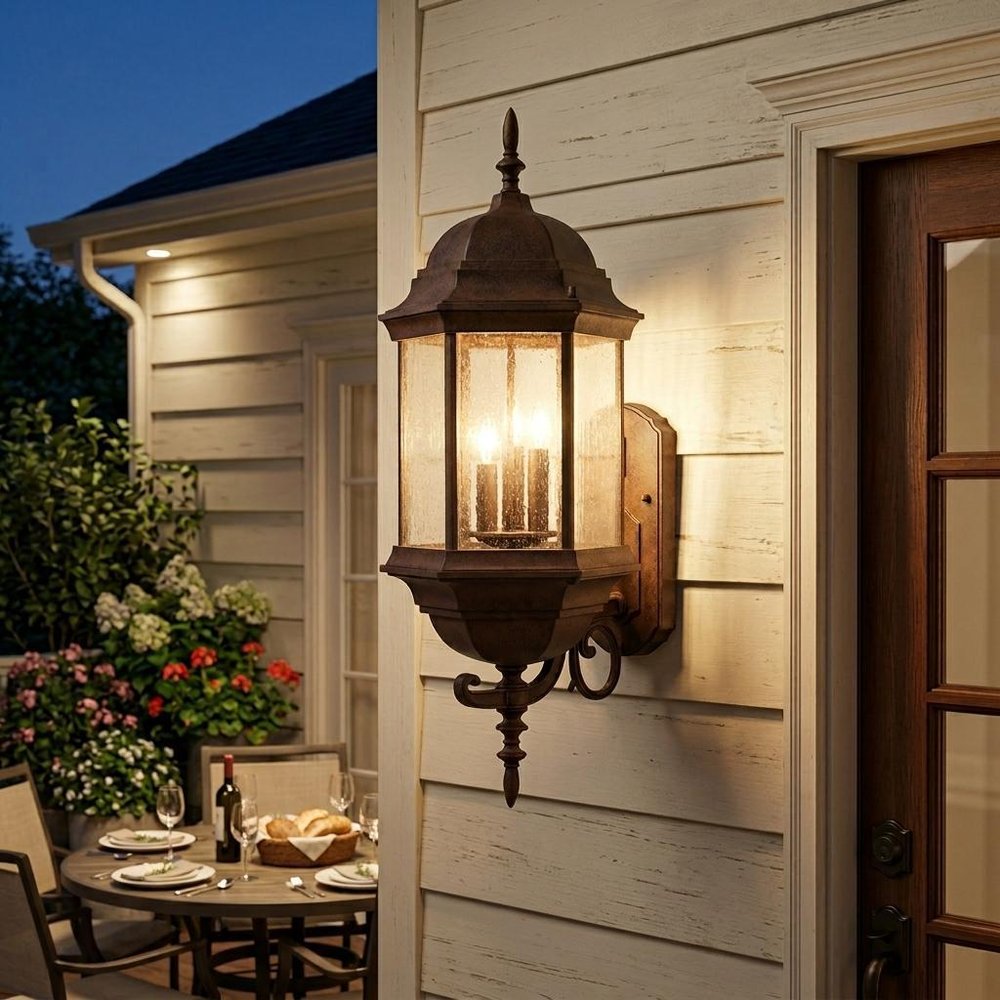 Three Light Brown Domed Textured Glass Lantern Wall Light HomeRoots