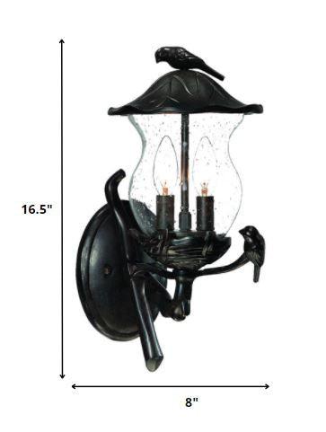 Matte Black Bird Detail Lantern Wall Light - FurniFindUSA