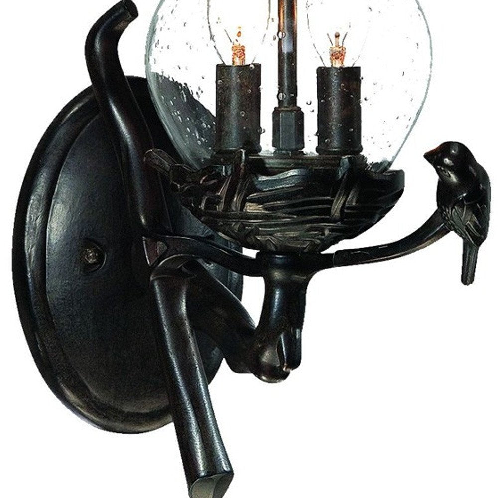 Matte Black Bird Detail Lantern Wall Light — view 4