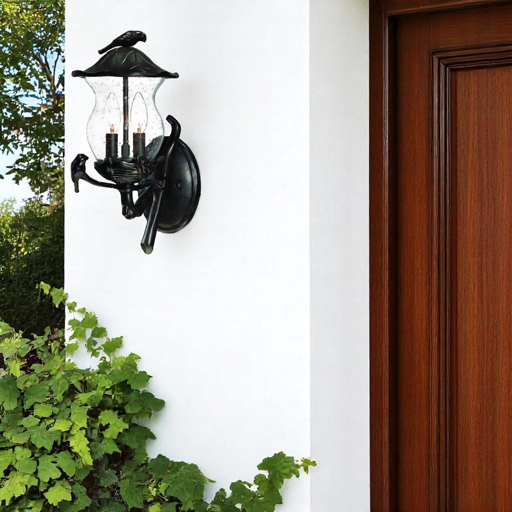 Matte Black Bird Detail Lantern Wall Light HomeRoots