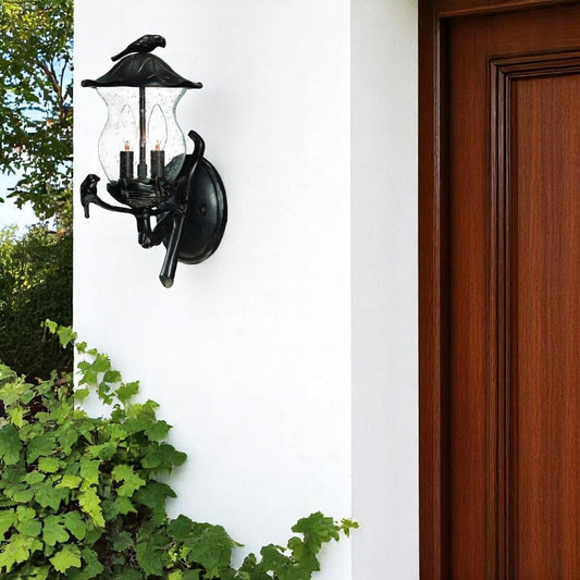 Matte Black Bird Detail Lantern Wall Light HomeRoots