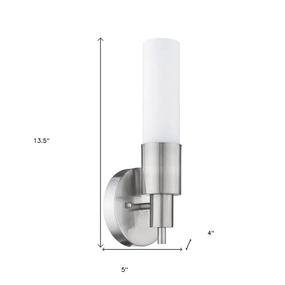 Silver Narrow Wall Light with Frosted Glass Shade HomeRoots