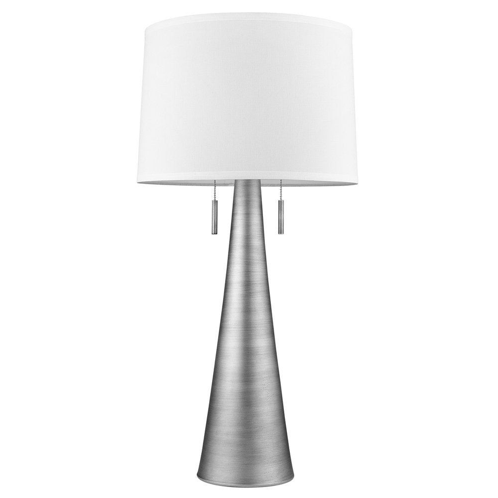 34" Silver Metal Two Light Table Lamp With White Empire Shade — view 1
