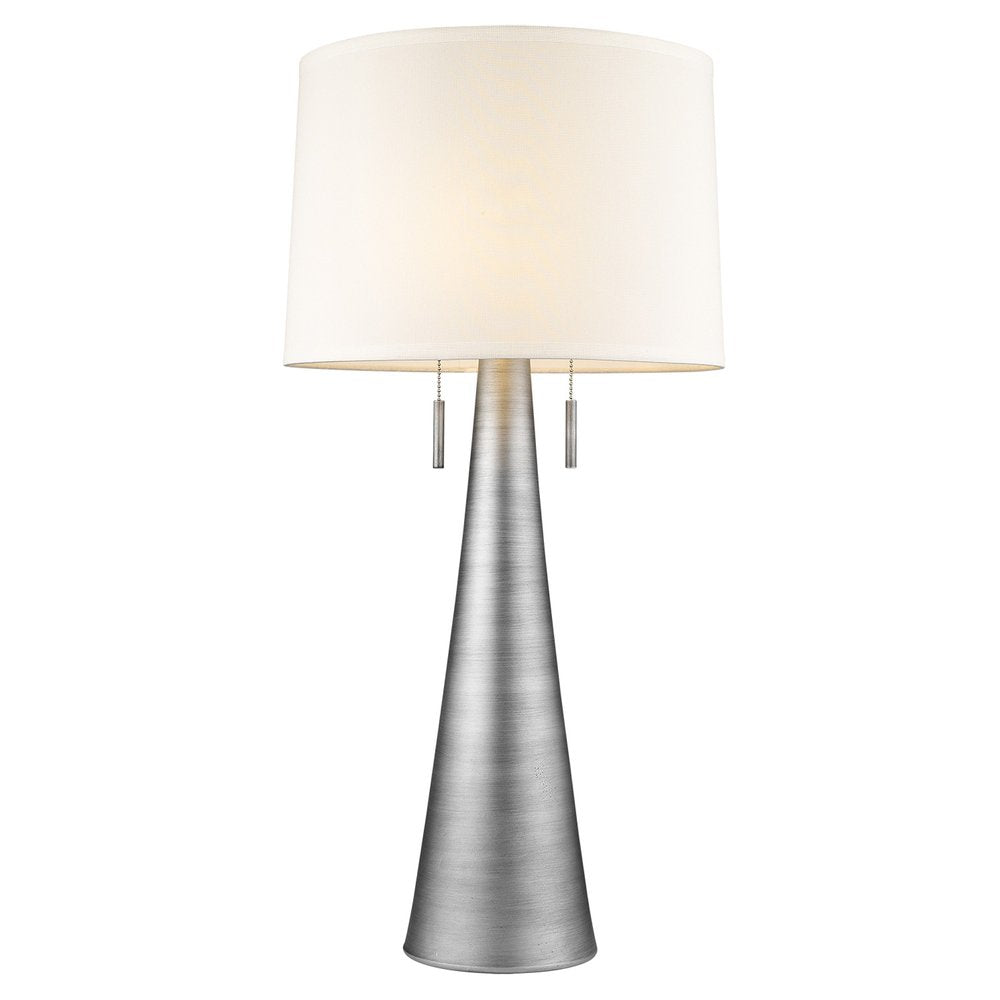 34" Silver Metal Two Light Table Lamp With White Empire Shade HomeRoots