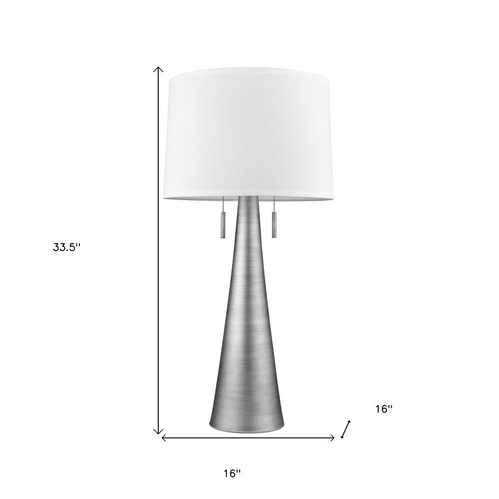 34" Silver Metal Two Light Table Lamp With White Empire Shade HomeRoots