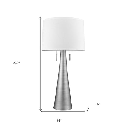 34" Silver Metal Two Light Table Lamp With White Empire Shade HomeRoots