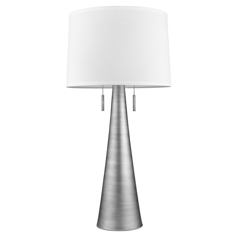 34" Silver Metal Two Light Table Lamp With White Empire Shade — view 4