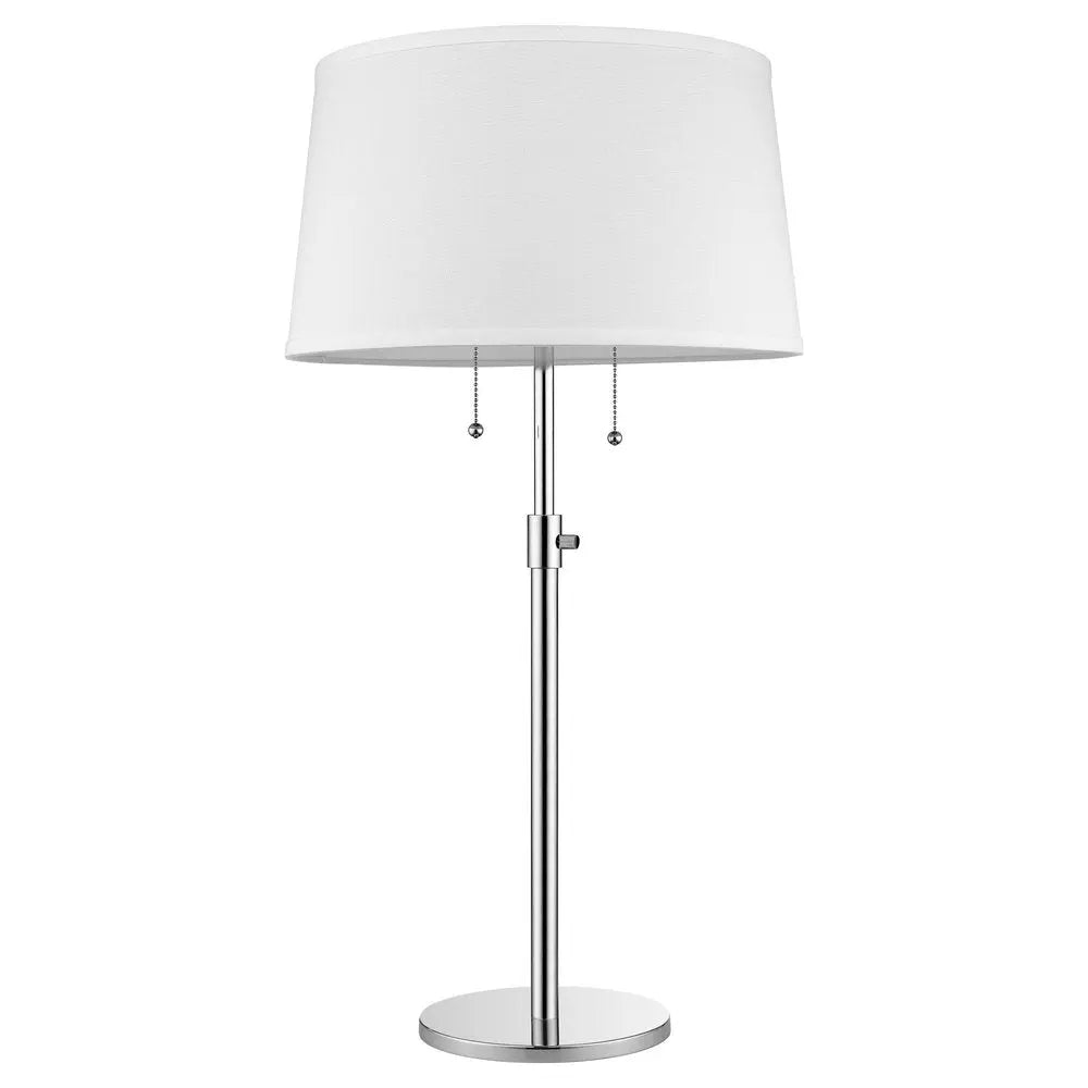 31" Silver Metal Two Light Adjustable Table Lamp With White Empire Shade HomeRoots
