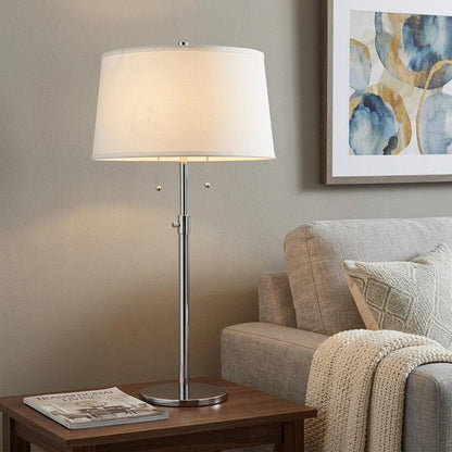 31" Silver Metal Two Light Adjustable Table Lamp With White Empire Shade HomeRoots