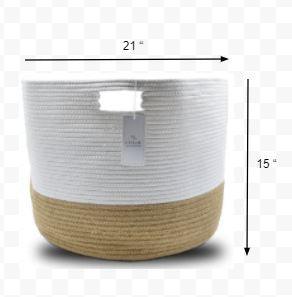 15" White and Natural Jute Woven Rope Basket - FurniFindUSA