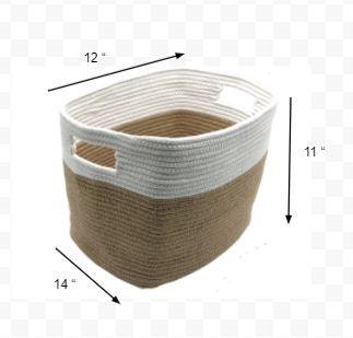Set of Two White and Natural Jute Rope Cubby Baskets - FurniFindUSA