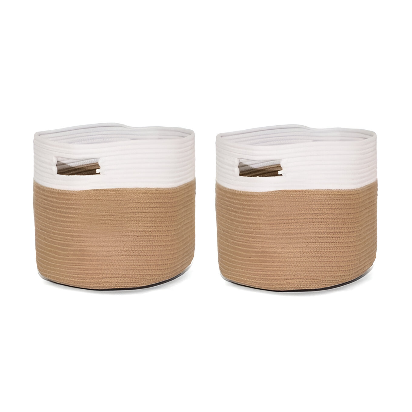 Set of Two White and Natural Jute Rope Baskets