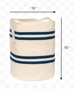 19" Ivory and Navy Stripe Cotton Woven Rope Basket - FurniFindUSA