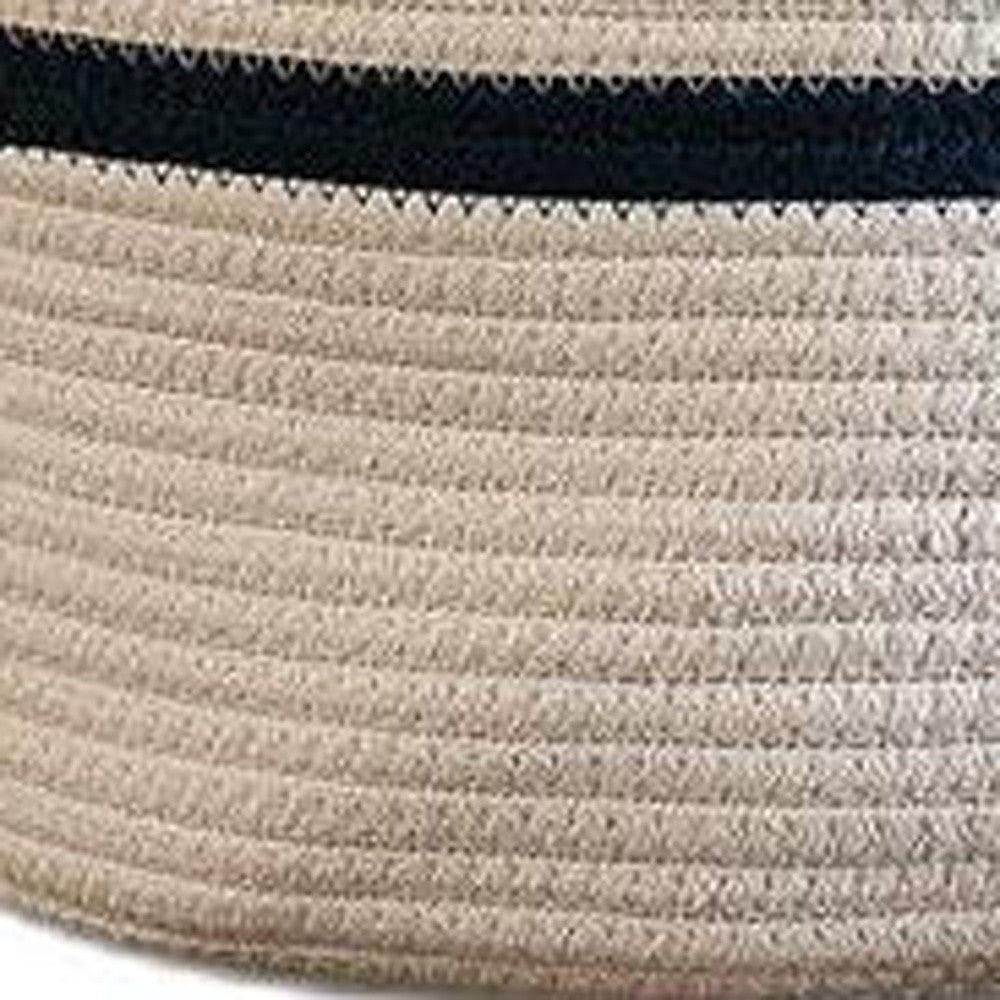 19" Ivory and Navy Stripe Cotton Woven Rope Basket - FurniFindUSA