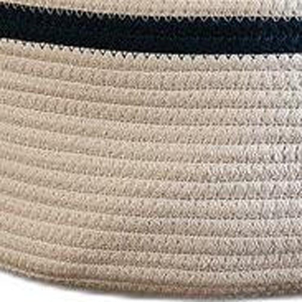 19" Ivory and Navy Stripe Cotton Woven Rope Basket - FurniFindUSA