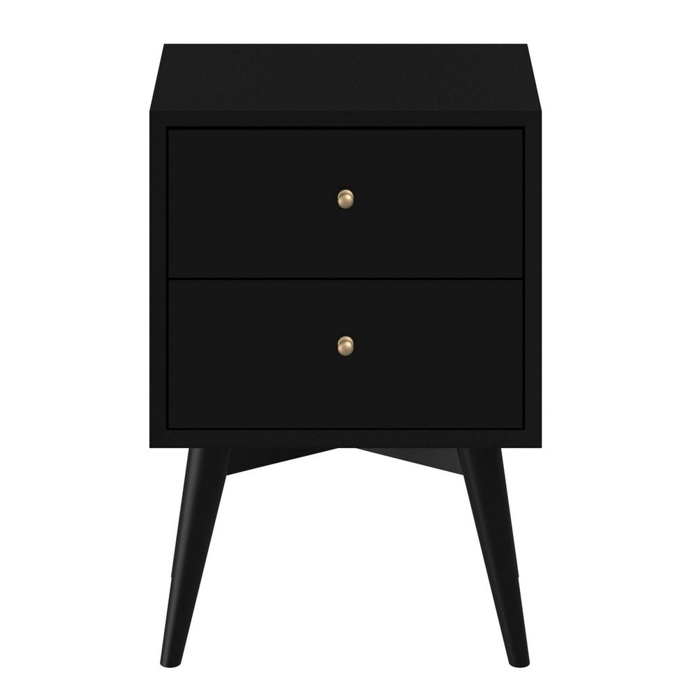 26" Black Solid Wood Two Drawer Nightstand HomeRoots