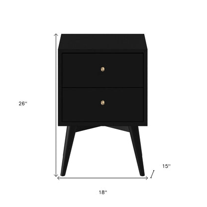 26" Black Solid Wood Two Drawer Nightstand HomeRoots