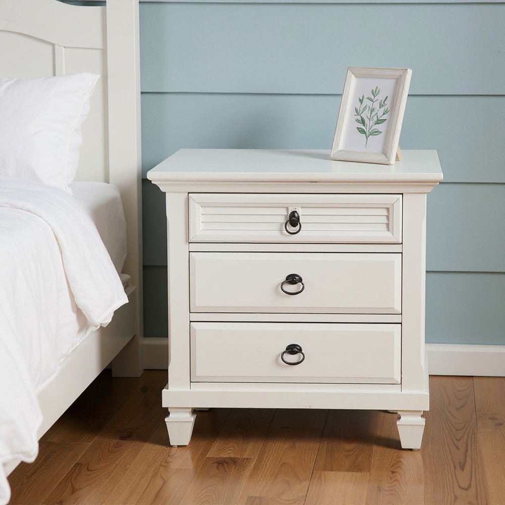 28" White Wood Three Drawer Nightstand HomeRoots
