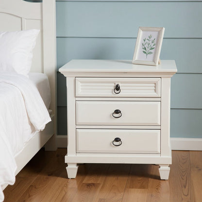 28" White Wood Three Drawer Nightstand HomeRoots