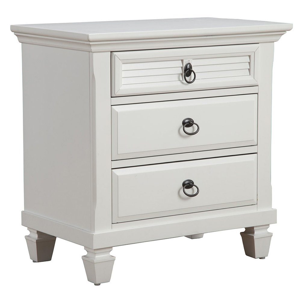 28" White Wood Three Drawer Nightstand HomeRoots
