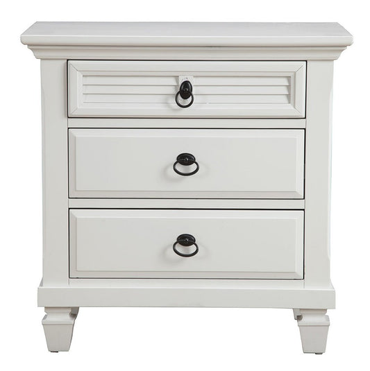 28" White Wood Three Drawer Nightstand