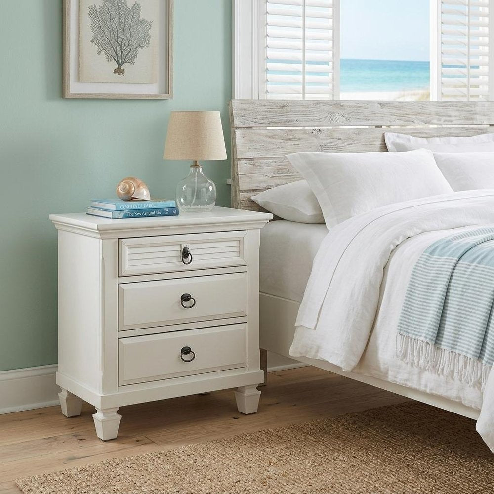 28" White Wood Three Drawer Nightstand HomeRoots