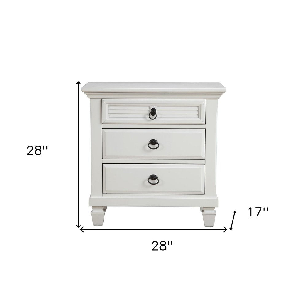 28" White Wood Three Drawer Nightstand — view 7