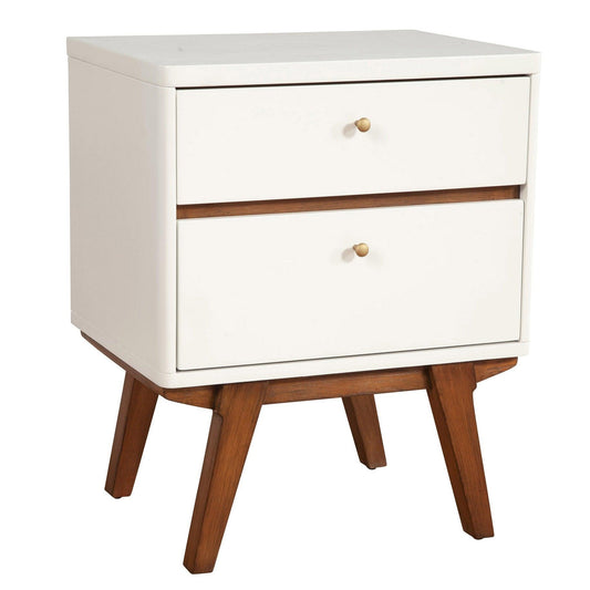 White and Brown Retro 2 Drawer Nightstand - FurniFindUSA