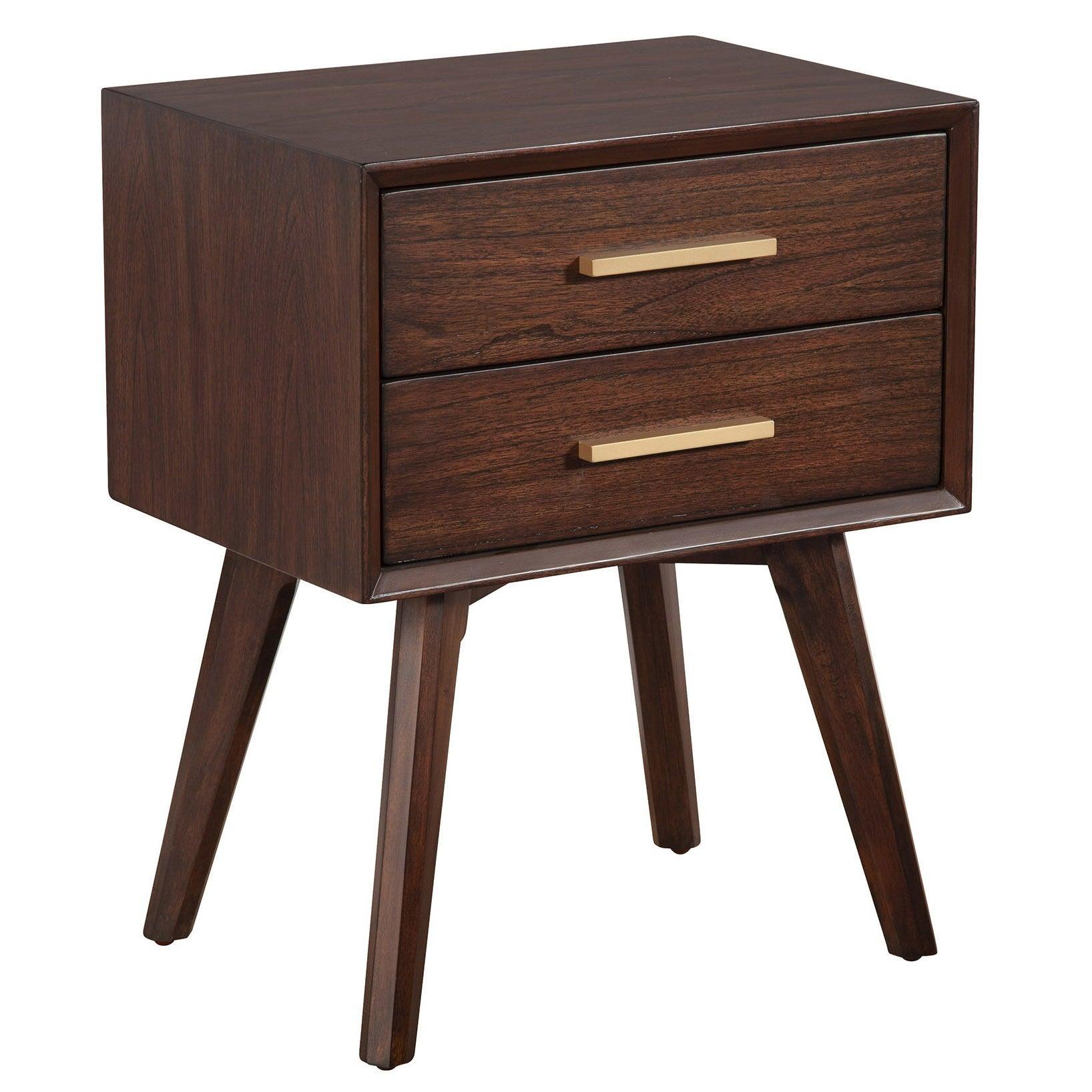 Walnut and Gold 2 Drawer Nightstand - FurniFindUSA