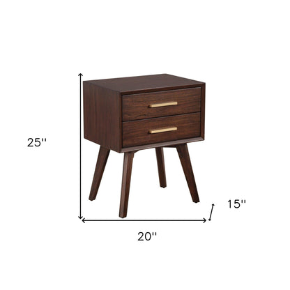 Walnut and Gold 2 Drawer Nightstand - FurniFindUSA