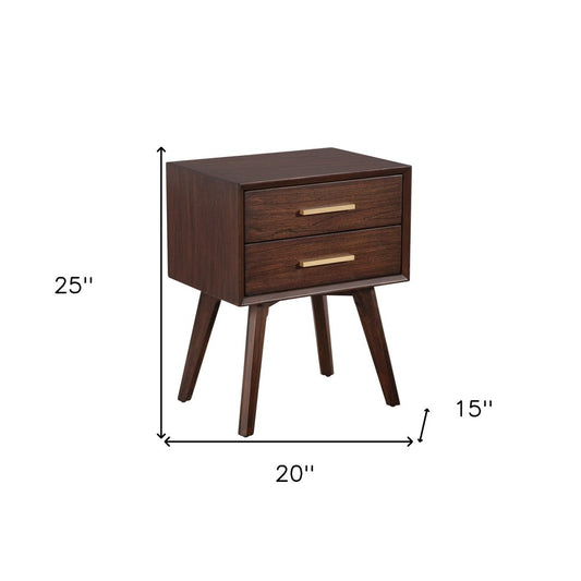 25" Solid Wood and Wood Two Drawer Nightstand HomeRoots