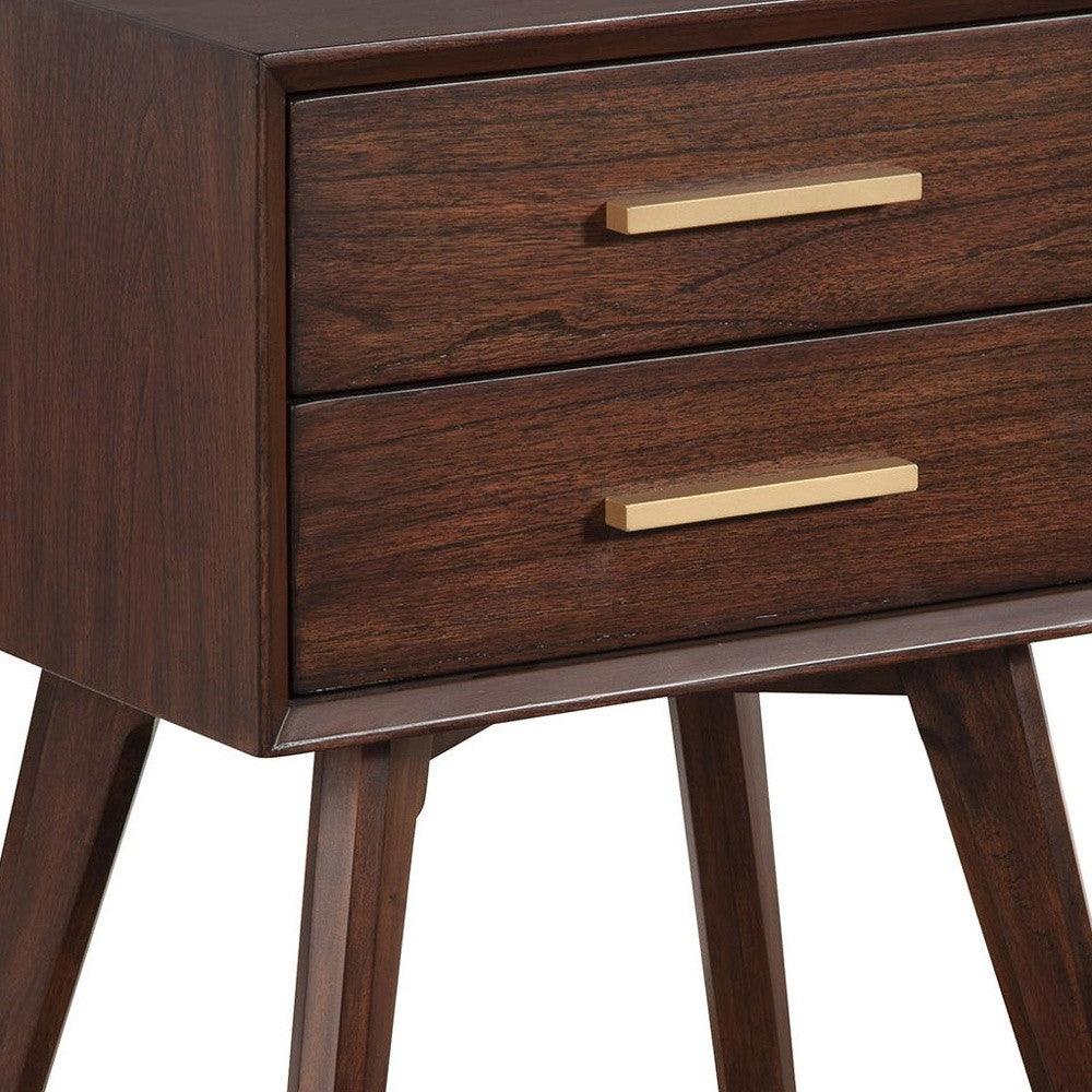 Walnut and Gold 2 Drawer Nightstand - FurniFindUSA