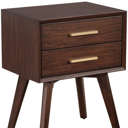 Walnut and Gold 2 Drawer Nightstand - FurniFindUSA