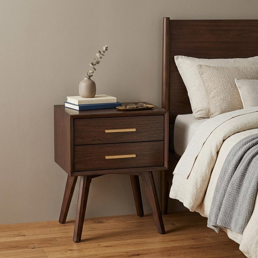 25" Solid Wood and Wood Two Drawer Nightstand HomeRoots