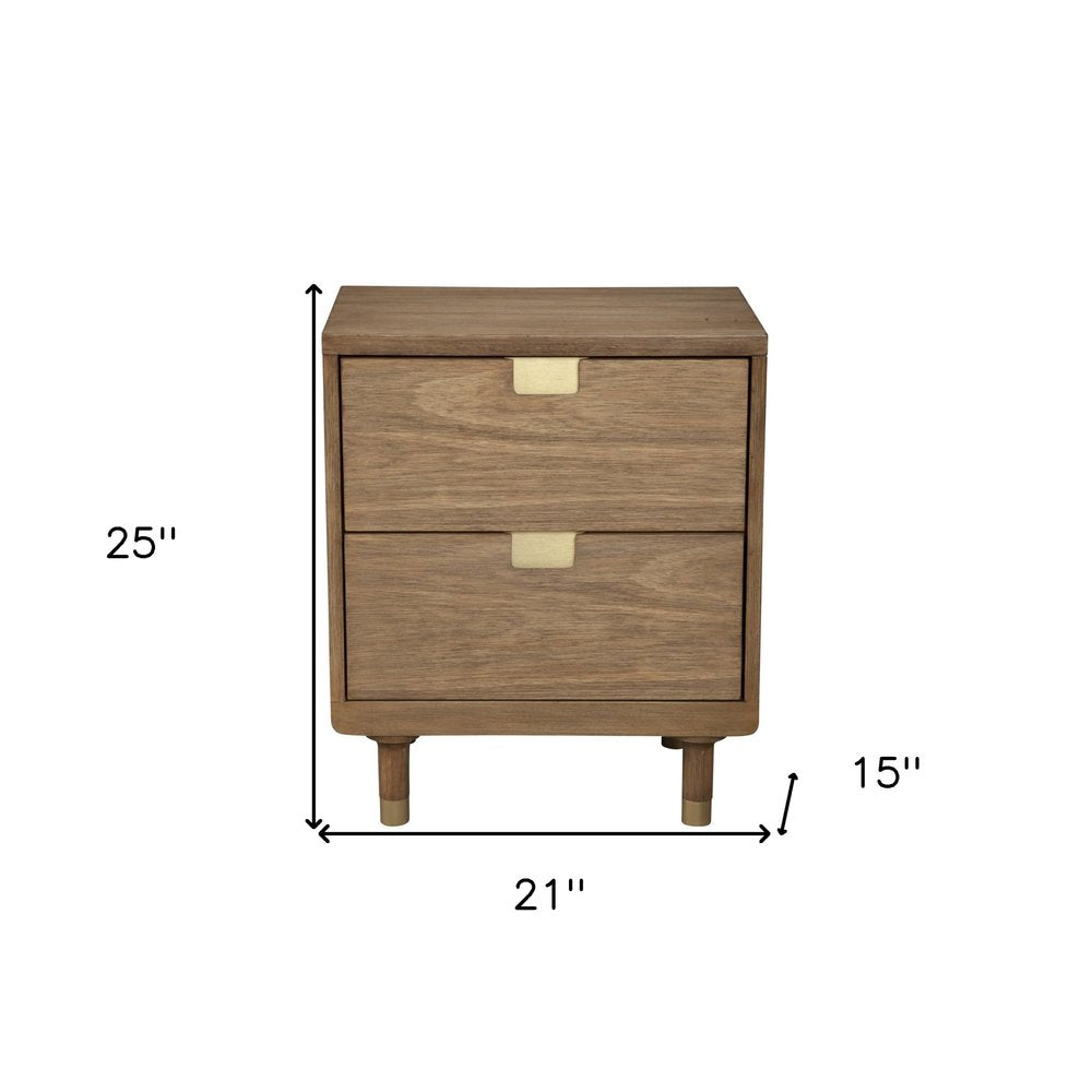 25" Solid Wood and Wood Two Drawer Nightstand HomeRoots