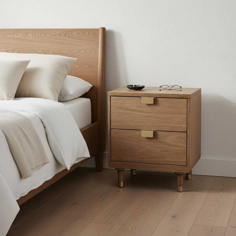 25" Solid Wood and Wood Two Drawer Nightstand HomeRoots