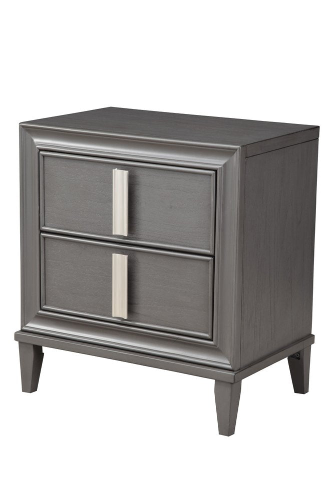 29" Dark Gray Solid Wood and Wood Two Drawer Nightstand — view 1