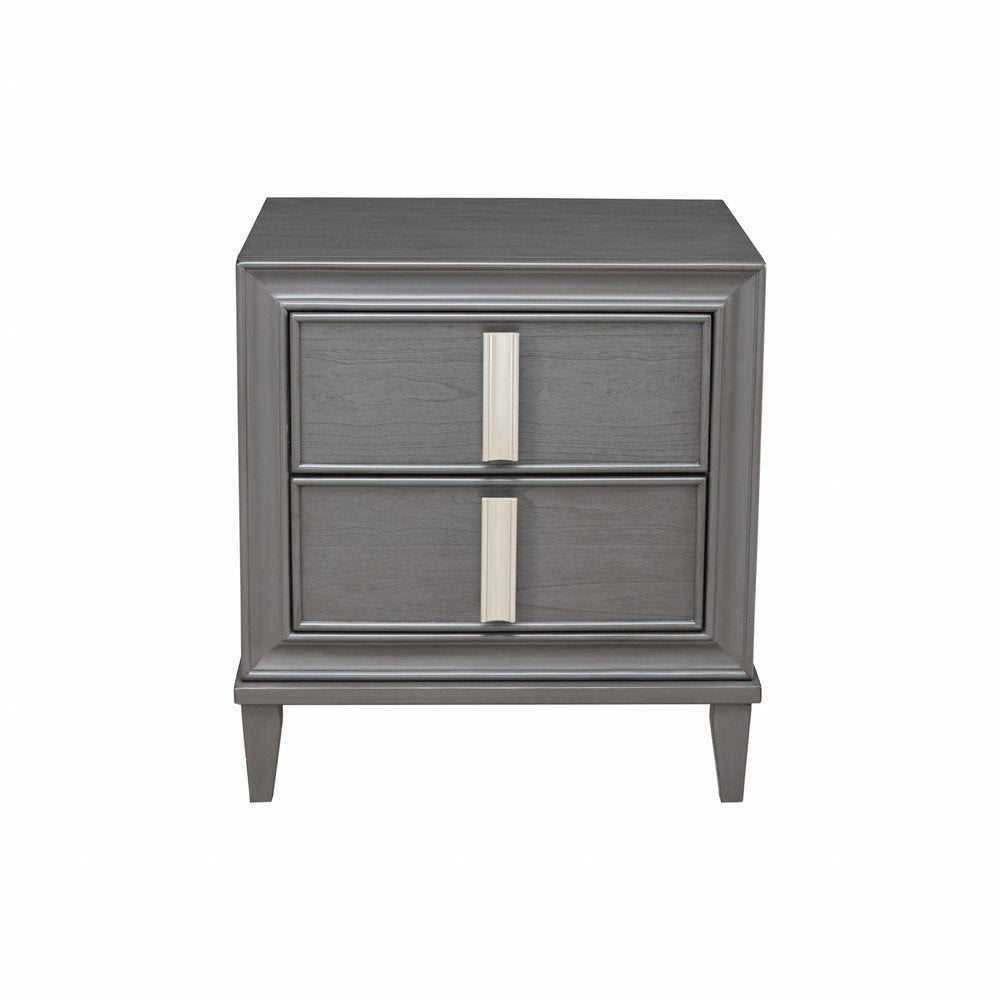 29" Dark Gray Solid Wood and Wood Two Drawer Nightstand — view 2