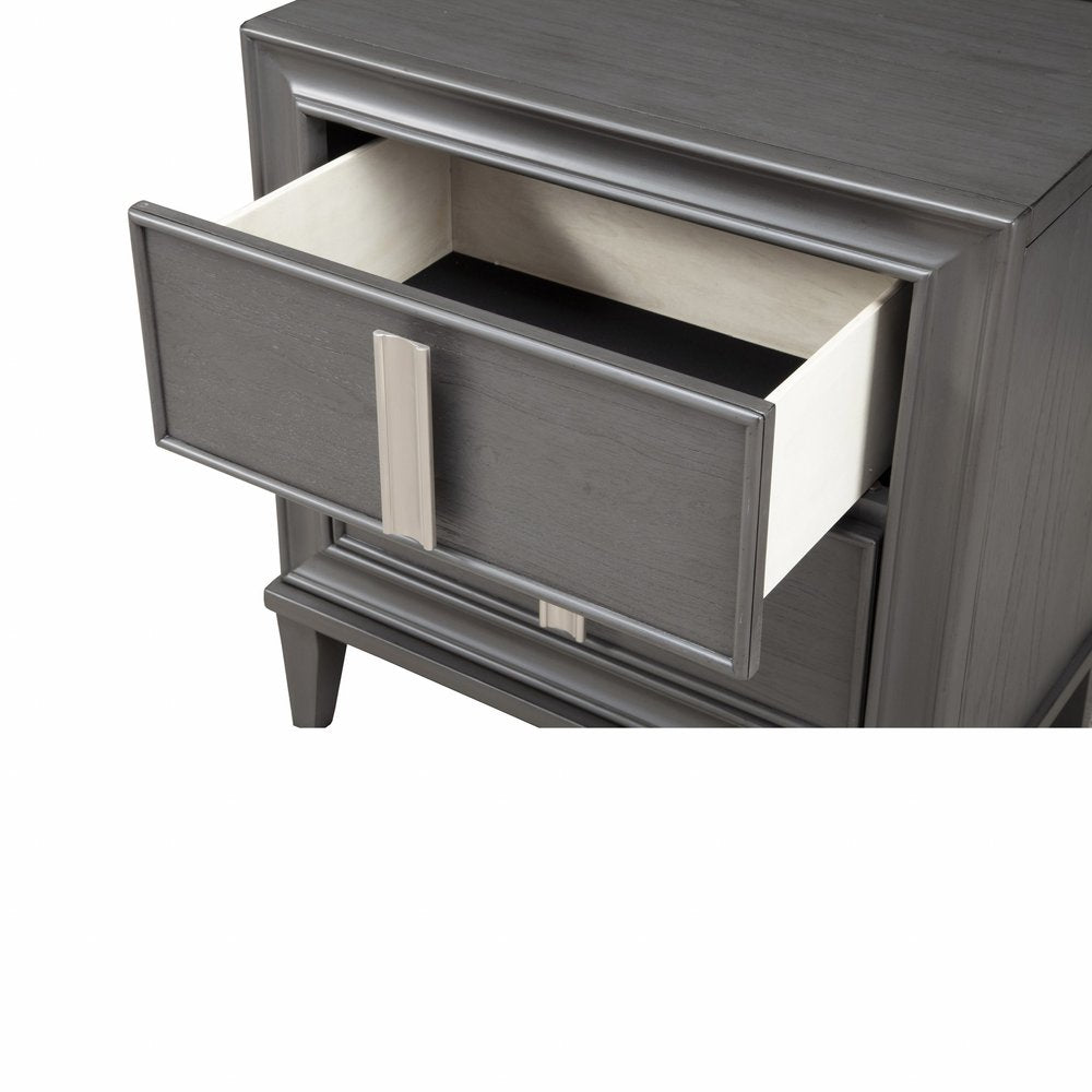 29" Dark Gray Solid Wood and Wood Two Drawer Nightstand — view 3