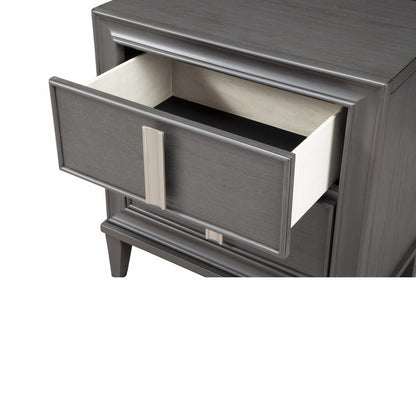 29" Dark Gray Solid Wood and Wood Two Drawer Nightstand HomeRoots