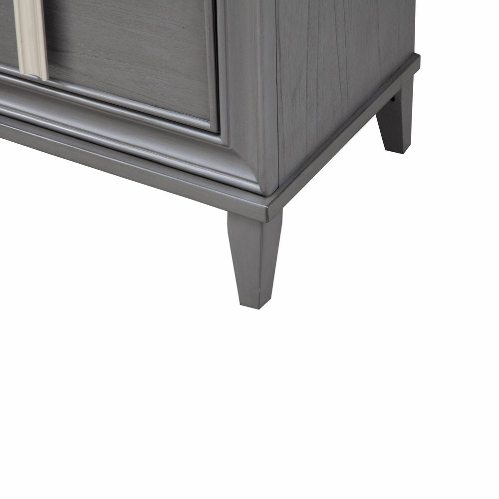 29" Dark Gray Solid Wood and Wood Two Drawer Nightstand — view 4