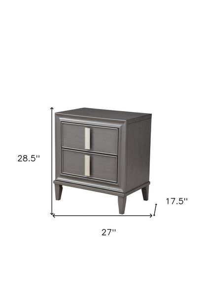 29" Dark Gray Solid Wood and Wood Two Drawer Nightstand HomeRoots