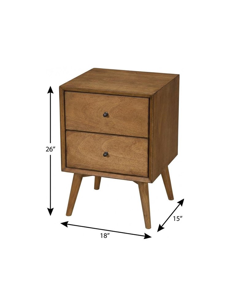 26" Solid Wood and Wood Two Drawer Nightstand HomeRoots