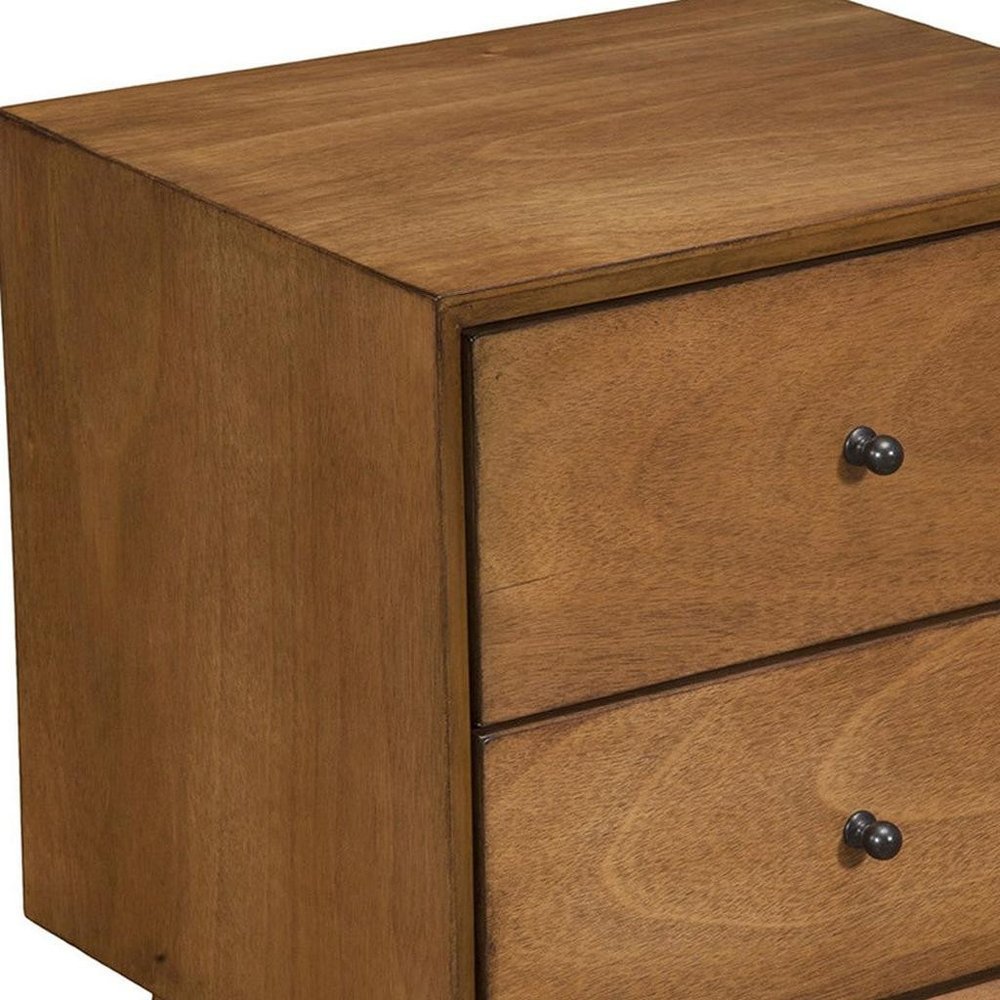 26" Solid Wood and Wood Two Drawer Nightstand HomeRoots