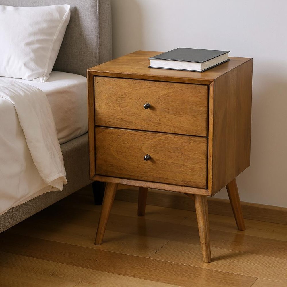 26" Solid Wood and Wood Two Drawer Nightstand HomeRoots