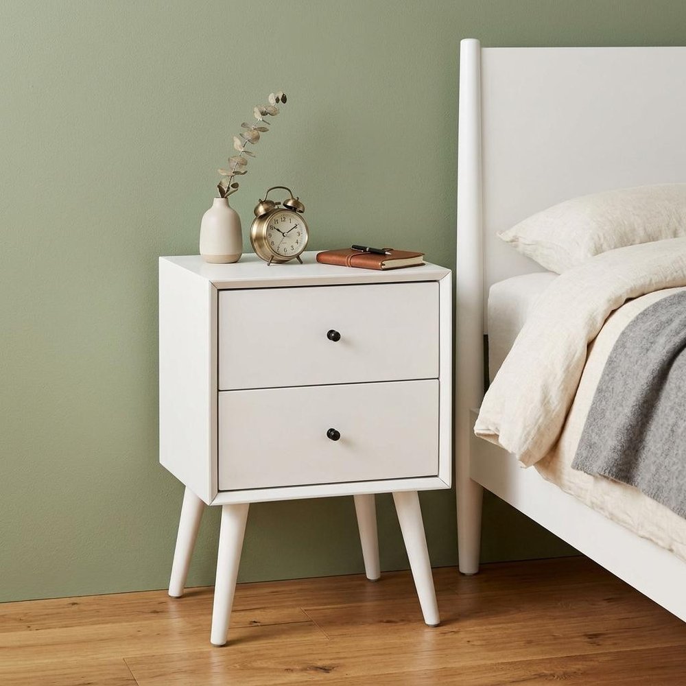 26" Solid Wood and Wood Two Drawer Nightstand HomeRoots
